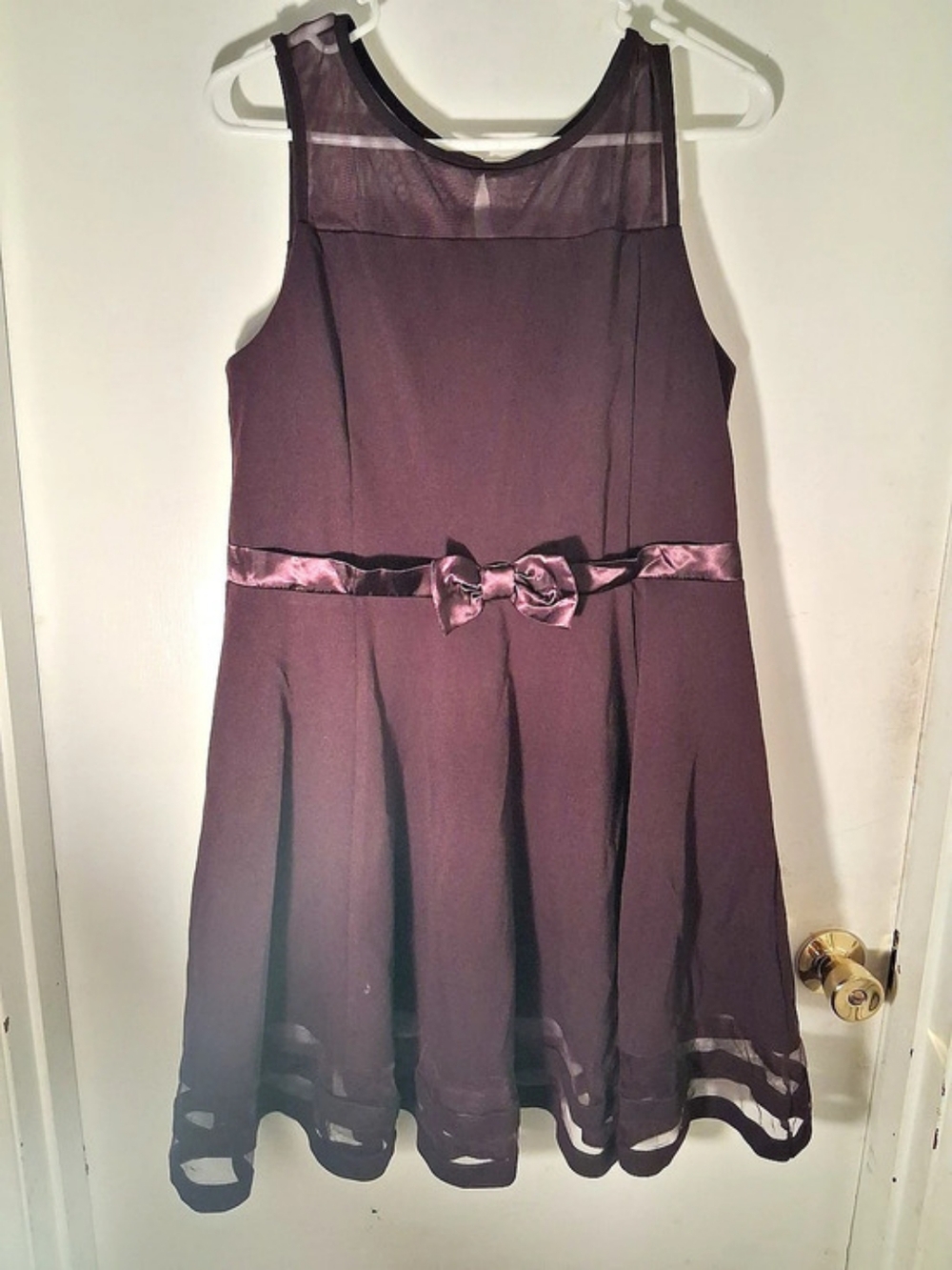 Calvin Klein Illusion Mesh Trim Fit & Flare Dress Purple SIZE 14